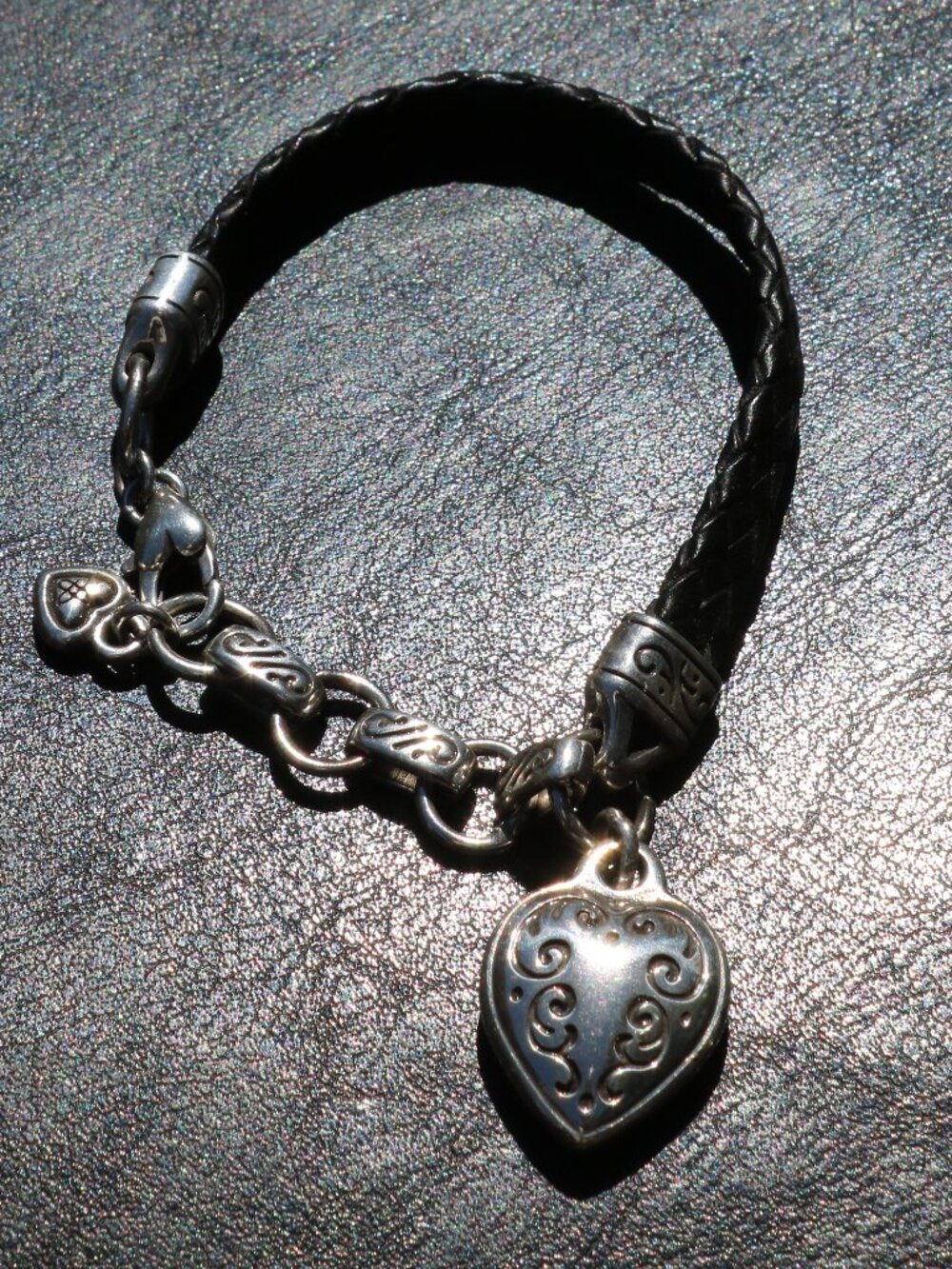 BRIGHTON Kings Road Woven Leather Bracelet with Heart Charm
